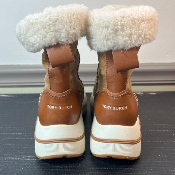 Tory Burch Gemini Link Platform Boots Women Size 5.5 Suede Winter Sheep Fur - Picture 5 of 12